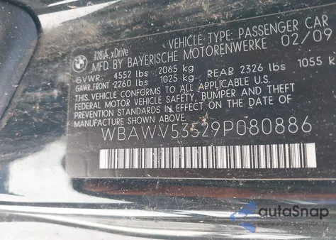 2009 BMW 328I xDrive из США, поврежденный, VIN WBAWV53529P080886